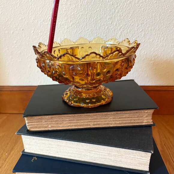VTG Fenton Amber Glass Hobnail Candle Holder Bowl Centerpiece Bowl Decorative - Picture 6 of 10